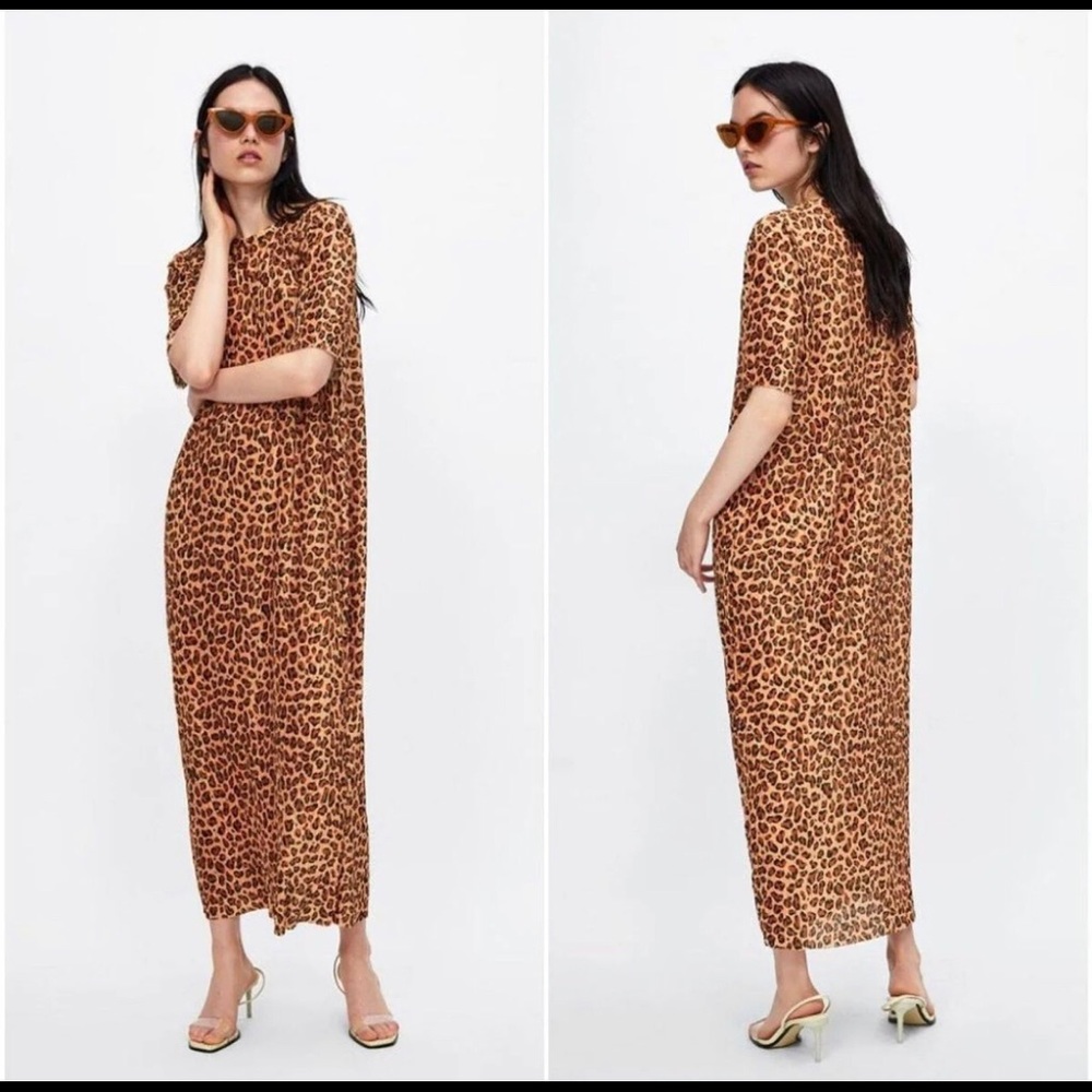 ZARA Pleated Leopard Dress